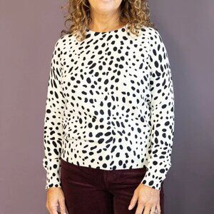 NWT J Society Spotted Print Oat Sweater with Racing Stripe Contrast (Size S)